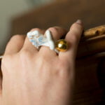 3 D-s, kézzel festett porcelán gyűrű ( szív, galamb, aranyozott gömb)