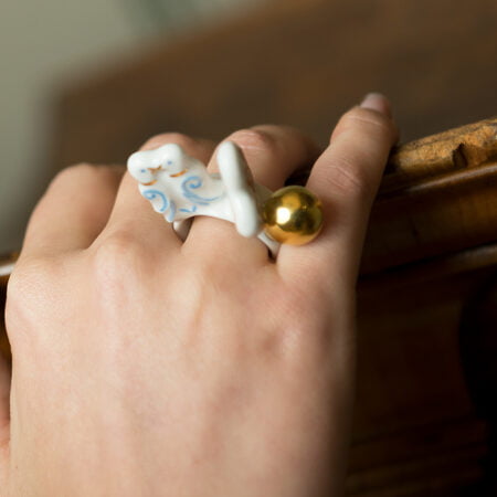 3 D-s, kézzel festett porcelán gyűrű ( szív, galamb, aranyozott gömb)